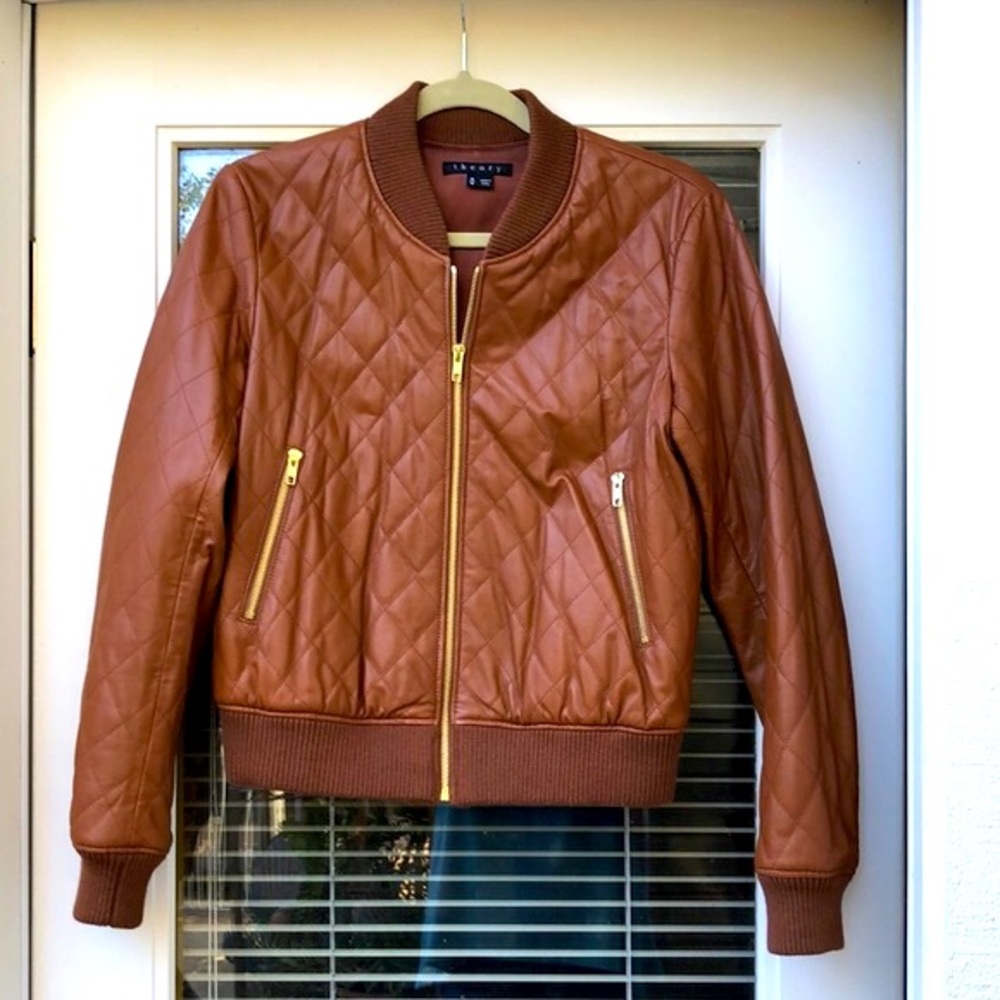 Theory Quilted Brown Bomber Jacket